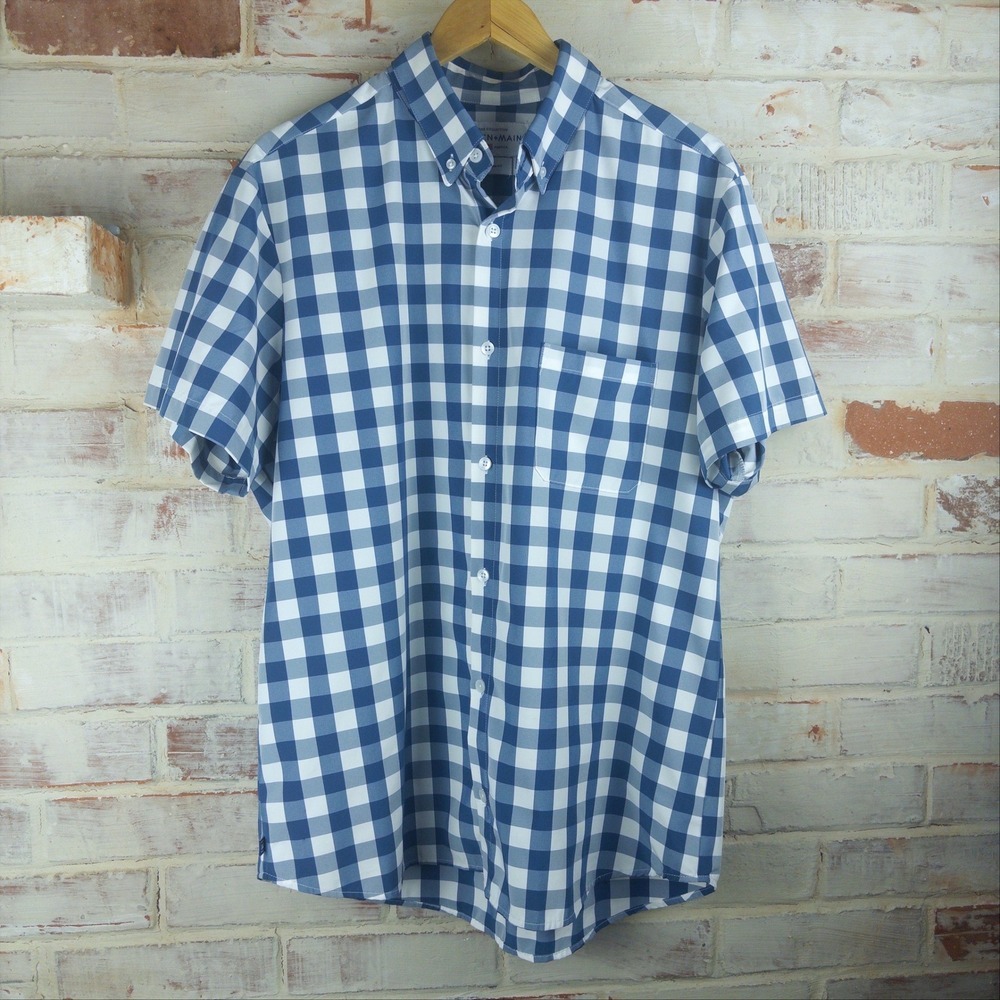 Mizzen+Main Leeward Blue Gingham Check Performance Shirt XL Trim Fit Made in USA